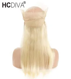 Bebek saç peruvian remy düz insan saçı ile prepucked 360 dantel frontal kapanma 613 sarışın renk 1020 inç şeffaf dantel5879025