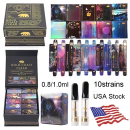 GCC 0.8ml 1.0ml Atomizers Black Summer Edition Gold Coast Clear Vapes Cartridges Packaging Thick Oil Glass Tank 10strains IN USA WAREHOUSE