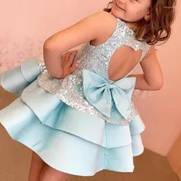 Abiti da ragazza Top con paillettes e gonna con macchie arricciate Abito corto a fiori per bambini per abiti da sera per ragazze di compleanno con fiocco da principessa