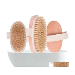 Bath Brushes Sponges Scrubbers In Stock Brush Dry Skin Body Soft Natural Bristle Spa The Wooden Shower Brushs Without Handle Drop Dhsnh