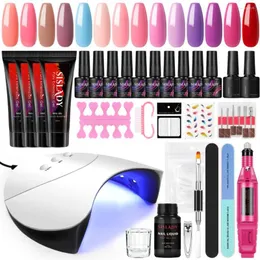 Nagelkonstsatser Extensions Gel Set med Semi-Permanent Full Kit LED Lamp Nails Accessories Tools Drill Machine and Bits