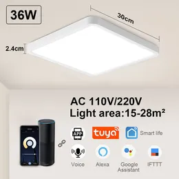 Luzes de teto LED App Voice Controle remoto quadrado 24W 36W para a sala da sala da sala de cozinha ilumina￧￣o interna Black Crystal Flush teto Luz