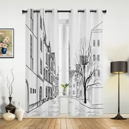 Curtain Black And White Minimalist Art Paris Street Road Window In The Kitchen Curtains For Living Room Home Decor