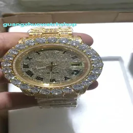 Nowy pełny diament zegarek moda automatyczna męska Zestaw ZEGARANIA 43 mm złoty stal ze stali nierdzewnej Diamond twarz Pełna lodowana diament 240D