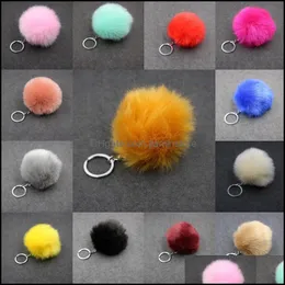 Nyckelringar Lanyards Imitate Rabbit Fur Ball Keychain Pom Car Key Holder Handbag Ring 3,15 tum V￤skor KeyFob Bag Fashion Accessories Otczm