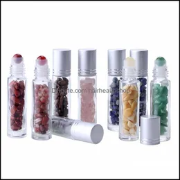 Parfymflaska Essential Oil Diffuser 10 ml Clear Glass Roll p￥ per flaskor med krossad Natural Crystal Quartz Stone Roller Ball Sie Dhgav