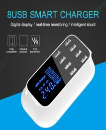 8 Port Smart USB Charger Adapter Station Hub LED Display Mobiltelefon Tablett Wall Charger Universal Desktop Power Socket EU AU2957971