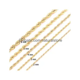 Kedjor av hög kvalitet guldpläterad repkedja rostfritt stål halsband för kvinnor män gyllene mode vridna smycken gåva 2 3 4 5 6 droppe dhuzs