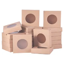 Vintage Color Kraft Paper Gift Package Box med Clear PVC Round Window Candy Favors Display Packaging Box