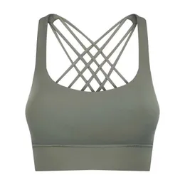Yoga Sports BH Gym Vest Clotle Shakeward Justerbar strap S Sport Fitness Tank Top LuluLemenss Womens Sexig Cross Back Lulus