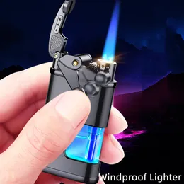 Creative Metal Rocker Arm LED Light Lighter Windproof Torch Cigar Turbo Lighter Cigarette Butane Gas Refill Lighter Gadgets Män rökande gåva