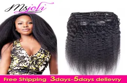 9A Maleysian Virgin Human Hair Clip in Extension Full Head Natural Color Natural Kinky Straight 7PCSset 1228 pollici da MS Joli8012454