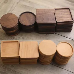 Wooden Coasters Pads Round Square Beech Wood Black Walnut Mat for Drink Cups Cafe Bar Home Kitchen Table Protector Mats SN529