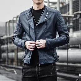 M￤ns p￤ls 2022 Herr Slim Fit Jacket Fashion Solid Color Motorcykel Vinterjackor Chaqueta Hombre Windproof Black Leather S-3XL