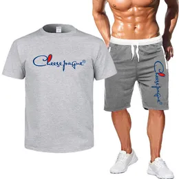 Men's Sportswear Configurando trajes de ver￣o Duas pe￧as conjuntos de roupas de camiseta Homme Brand Tshirt Suit de rua masculino, cinza preto branco