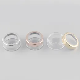 Leeres 10-Gramm-Glas für Nagellack mit transparentem Glitzerpulver und 10-ml-Behälter mit roségoldenem, silber-schwarzem Fensterdeckel