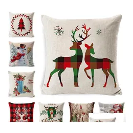 Cushion/Decorative Pillow 1Set4Pcs Er Christmas Throw Pillows Case Home Linen Sofa Customizable Pattern Logo Promotional Gift Drop D Dh3Ng