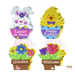 Inne świąteczne zapasy imprezy wielkanocne drewniane tabletopy Happy Chicken Bunny Flower Stół w kształcie stolika