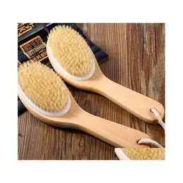 Badborstar Svampar Skrubber 100 Natural Boar Borstle Body Brush med konturerat tr￤handtag Exfolierar torr hudreng￶ring RRA1 OTVI6