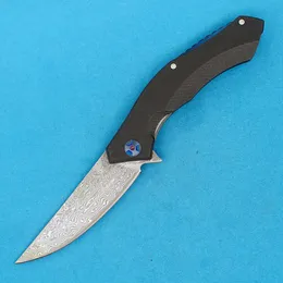 Hot R1248 Outdoor Flipper Folding Knife VG10 Damascus Steel Blade G10 with Stainless Steel Sheet Handle EDC Pocket Folder Knives