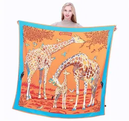 New Twill Sciarpa di seta Donna Giraffa animale Stampa Sciarpe quadrate Moda Avvolgere Foulard femminile Grande scialle Hijab Fazzoletto da collo 130 135496847