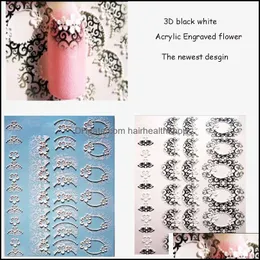 Adesivi Decalcomanie 1Pc 3D Acrilico Inciso Fiore Nail Sticker Goffrato Bianco Nero Pizzo Empaistic Water Slide Decalsz0108 Drop Deliv Dhdfx