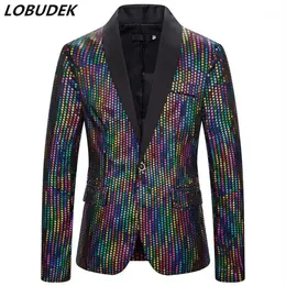 Multi-color Shiny Sequins Blazer One Button Slim Fit Sequined Casual Coat Stage Wear Male Singer Host Bar Party Blazers Costume1227q