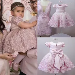 女の子のドレス本物の画像ピンクのママと娘レースの幼児幼児の幼児の花の誕生日のための幼児の花のドレス