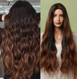 Synthetic Wigs EASIHAIR Long Chocolate Brown Hair Wig Dark Caramel Highlights Wavy Natural Heat Resistant Cosplay4428846
