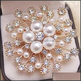 Szpilki broszki faux perła i kryształy złota broszka z płatki śniegu luksusowe czeskie kobiety hidżab noszenie pinki dhs upuszczenie biżuterii Ottzw