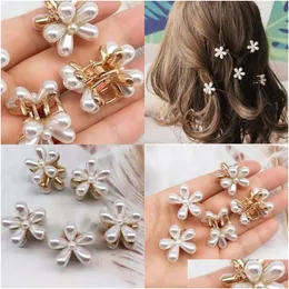Hårklämmor Barrettes Daisy Pearl Mini Elegant Metal Plastic Side Clobs Women Girl White Make Up Hairpin Jewelry Accessories 0 DHLJ1