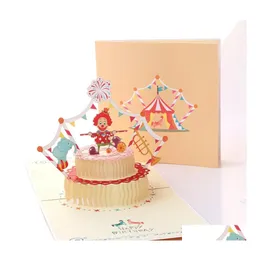 Gratulationskort Födelsedag Threensional Card Clown Cake Korean Creative 3D Handmased Paper Carving Mes Blessing Small Drop Delivery Home Otjob
