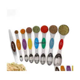 Measuring Tools Baking Stainless Steel Doubleheaded Spoon 8Piece Set Of Seasoning Scale Metering Magnetic Absorption Nano Spoons Dro Dhprl