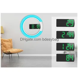 Schreibtisch Tischuhren Multifunktions Kreative Uhr Home Colorf LED Spiegel Hohlwand Ring Licht Digital Alarm Drop Lieferung Garten Dezember DHF7W