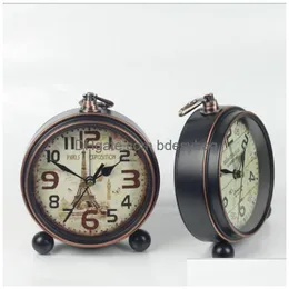 Schreibtisch Tischuhren Schwarz Bronze Rand Reloj Alarma Radio Temperatura Antike Uhr Europäischen Pastoralen Stil Schmiedeeisen Drop Liefern Dhfn6