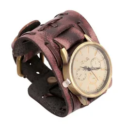 Nya herrar snygga vintage äkta läderbredd armband klockor kohude wrap armband punk armbandsur xmas gåvor smycken286y