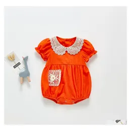 Rompers Baby Kids Climbing Romper Short Sleeve Orange Hollow Out Pet Pan Collar 100 Cotton Summer Girl Infant Clothes 02T Drop Deliv Dhofv