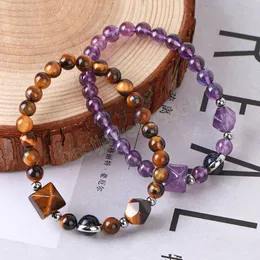 6mm Crystals Bracelet Natural Stone Beads Bracelets for Women Pyramid Charms Pink Quartz Amethysts Obsidian Jewelry