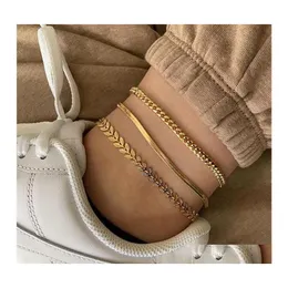 Anklety 3PCS/Set Gold Color Proste łańcuchy dla kobiet łańcuch nóg stóp kostki plażowe bransoletki Akcesoria biżuterii 180 W2 Drop dostawa OT972