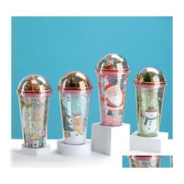 Vasos de dibujos animados de Navidad Taza de agua de doble capa de plástico St Creative Colorf Christmases Tazas de regalo Entrega de gotas Home Garden Homefavor DHPDJ