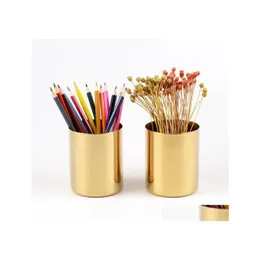 Planters Pots 400ml Nordic Style Brass Gold Gold Hareal Stainsal Steelder Cylinder Pen Pen Stand MTI استخدم كوب قلم رصاص يحتوي على SN94 DHX19