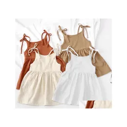 Vestidos de menina Estilos de menina vestido crian￧as Design de suspens￣o de cor s￳lida Duas bolsas de ver￣o crian￧a entrega elegante e co￡gulo de maternidade do beb￪ dhbde