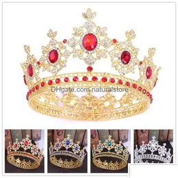 Tiaras 5 cores Crystal Queen redonda coroas barrocas rei royal shinestone grandes pe￧as de cabe￧a princesas j￳ias de casamento entrega de gota dhoqw