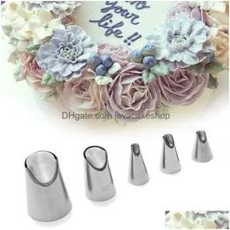 Cake Tools 5Pcs/Set Pastry Baking Flowers Icing Pi Tips Nozzle Stainless Steel Decorating Drop Delivery Home Garden Kitchen Dining B Dhtz3