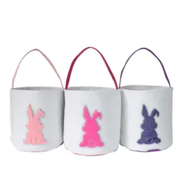 Easter Bunny Basket Bucket Sequines Stuffed Bags DIY Tail Rabbit Ears Cartoon Canvas Storage Bag Cylinder Eggs Gift Bag Kids Candy Totes Handbags BC227