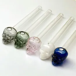 4inch Colorful Pyrex Glass Oil Burner skull Pipe glass tube Smoking Accessories