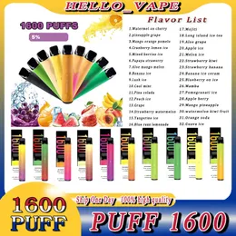 XXL 1600 Puffs Dorastable Vape Pen E papieros z 5% wytrzymałymi oparami E-papierosy E-papierosy Przenośne zestawy rozruszne systemu