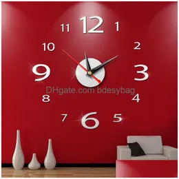 ساعة طاولة المكتب 3D DIY Wall Clock Home Modern Crystal Mirror Art Sticker Digital Display استخدم النمط الأوروبي Drop Dhhzs