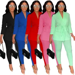 Slim Soild Suits Casual Blazers Ustawia Kobiety Dwuczęściowy Zestaw Strojów Nosi Kobiece Dresy Uwalnia Statek