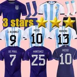 2022 Argentina Soccer Jersey 3 stelle Romero Dybala Fan Player Versione Aguero Maradona Shirt Football Men Kids Women Kits Argentino Di Maria Camiseta Futbol 5501